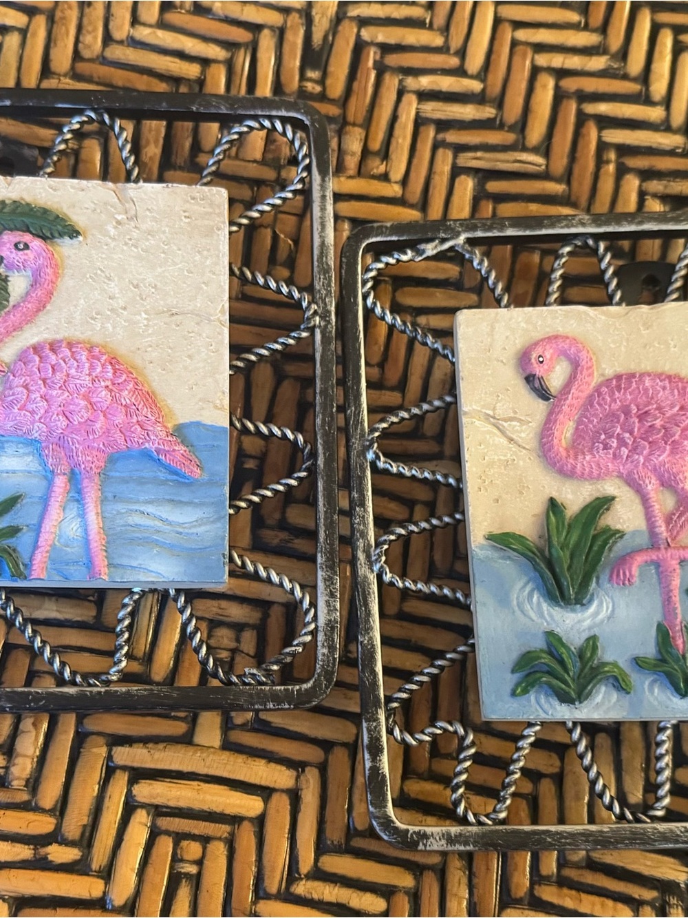 Pink Flamingo Wall Art Tile Pair - Home Wall Decor